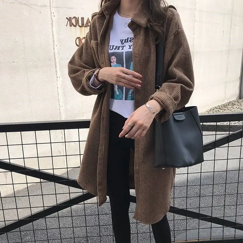 Vintage Loose Corduroy Blouse Spring Autumn New Long Sleeve Polo Neck Solid Youth Korean Shirt Tops Casual Fashion Women Clothes