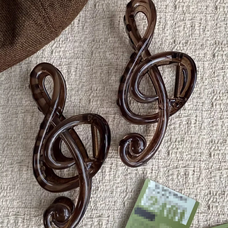 Musical Note Clip for Women's High-end Feeling 2026 New Large Hair Clip Retro Resin Simple Fashion Tea Color Hairpin image 6