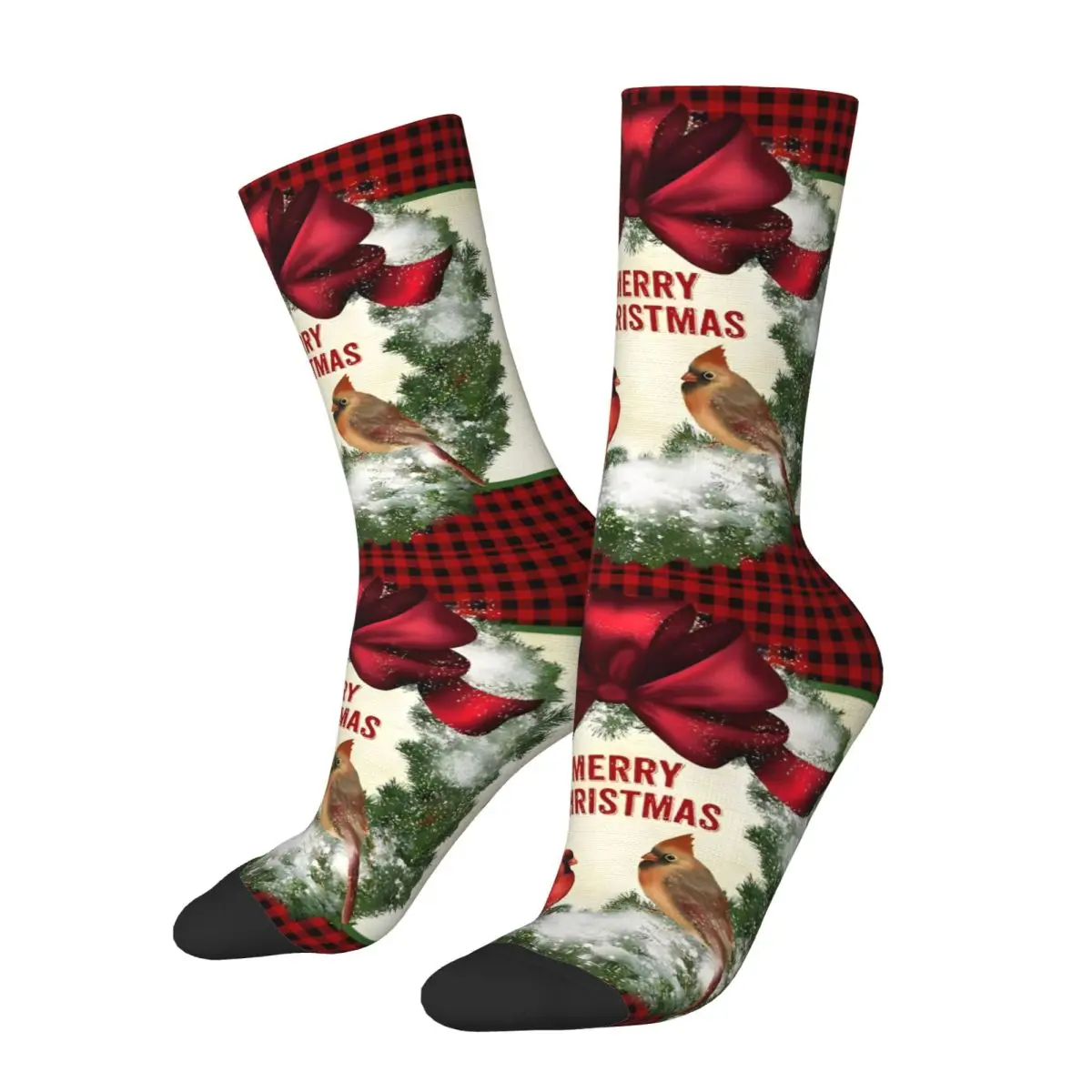 Casual Merry Christmas Cardinal Basketball Socks Polyester Long Socks for Women Men Sweat Absorbing