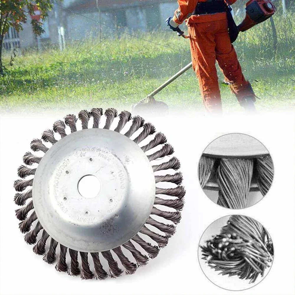 8 Inch Steel Wire Wheel, Lawn Mower Grass Trimmer Head & Garden Weed Brush Cutter Tool for Efficient Lawn Care Lawn Maintenance