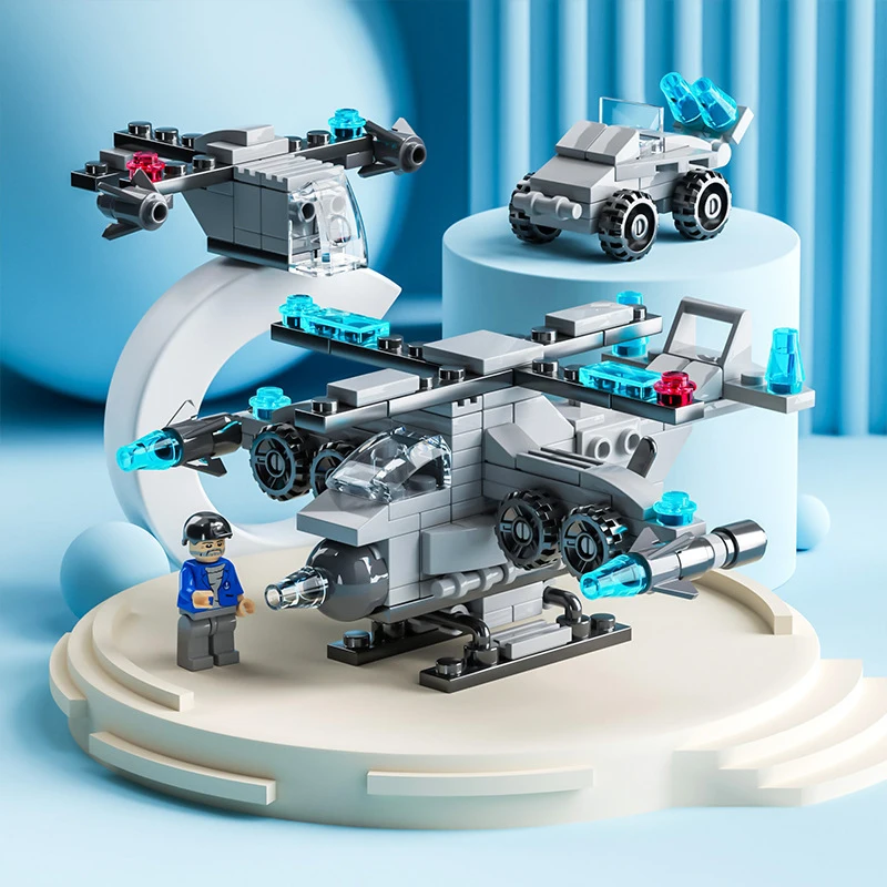 Mini City Vehicle Building Blocks Set DIY Police Car Fire Truck Helicopter Crane Truck Armored Vehicle Model Bricks Toys for Kid - view 2
