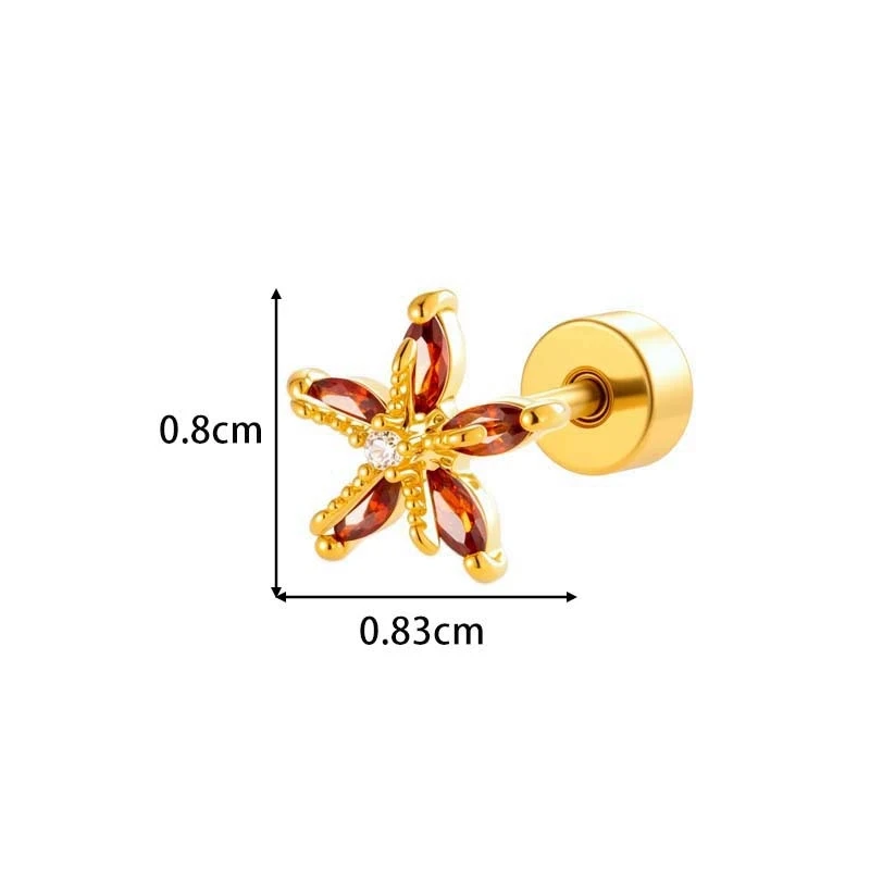 1 PCS Cute Copper Red Zircon Starfish Shape Stud Earring Women Trendy Gold Color Steel Helix Bar Ear Piercing Cuff Jewelry