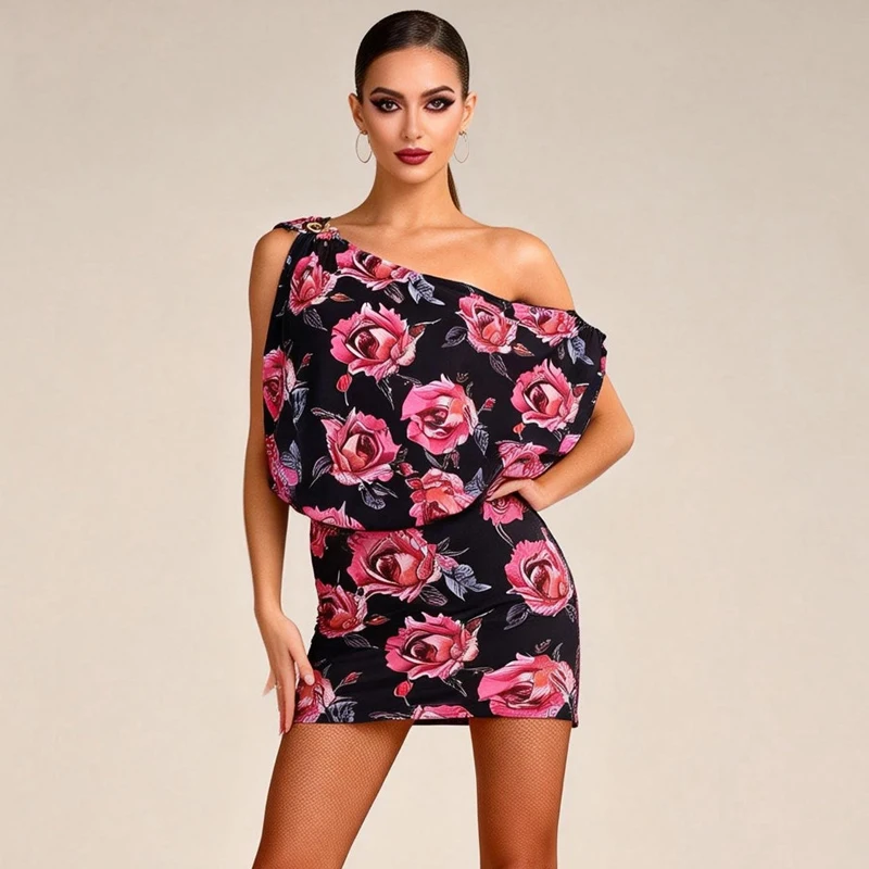 

Платье для латиноамериканских танцев с асимметричным плечом для взрослых, женский костюм для тренировок по румбе и бальным танцам, женская одежда для латиноамериканских танцев румба SL15068