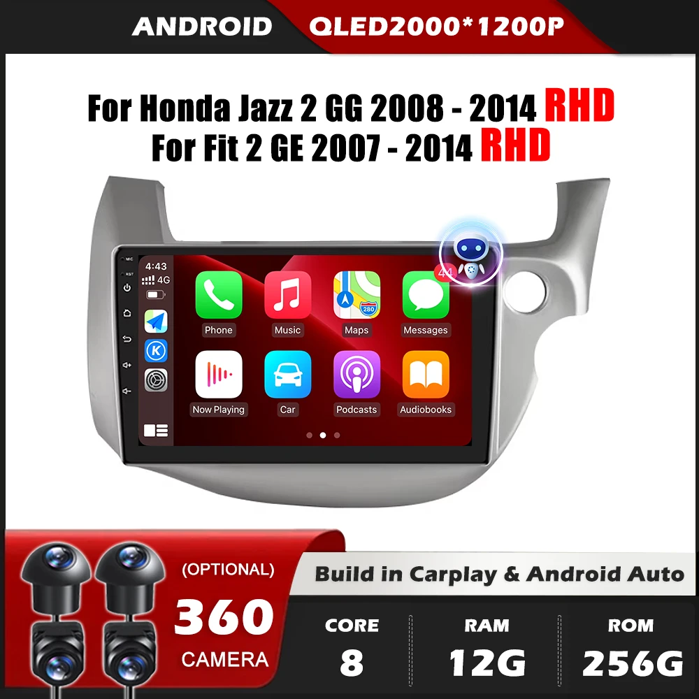 

Car Radio Android Auto Carplay For Honda Jazz 2 GG 2008 - 2014 Fit 2 GE 2007 - 2014 Navigation GPS No 2din BT 5G WiFi DSP
