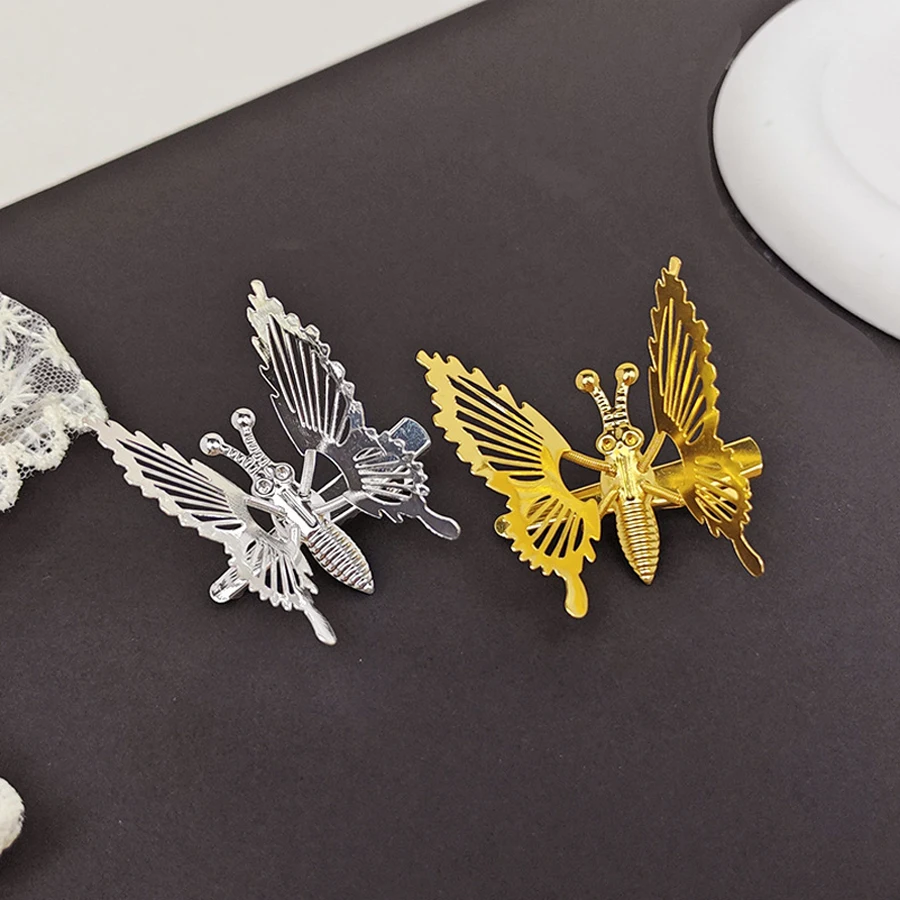 【Vintage Butterfly Side Clip Set】Interactive Metal Hairpins with Beaded Accents | Floating Butterfly Design