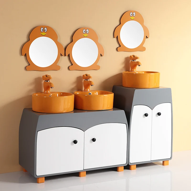 

Customized kindergarten bathroom cabinet children's wash basin cartoon high and low wash basin color basin cabinet