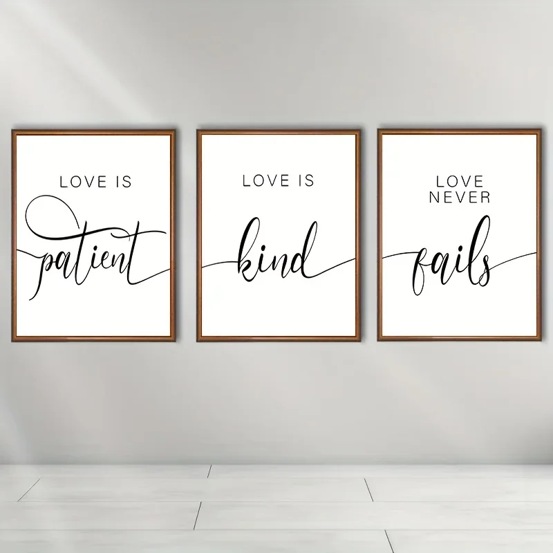 3pcs Love Is Patient Love Is Kind Love Never Fails Posters Canvas Wall Art Print for Home Office Living Room Bedroom Home Dec