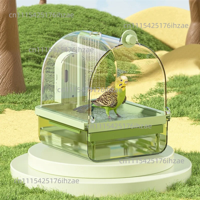 Hanging Bird Bath for Cage 3-in-1 Multifunctional Bathtub / Feeder / House for Parrot Lovebirds Finches Parakeets with Pump