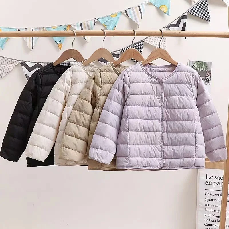 0-10℃ 2024 New Children Duck Down Jackets Collarless Boys Kids Feather Coat for Girls Fall Winter Puffer Warm Clothes Liner