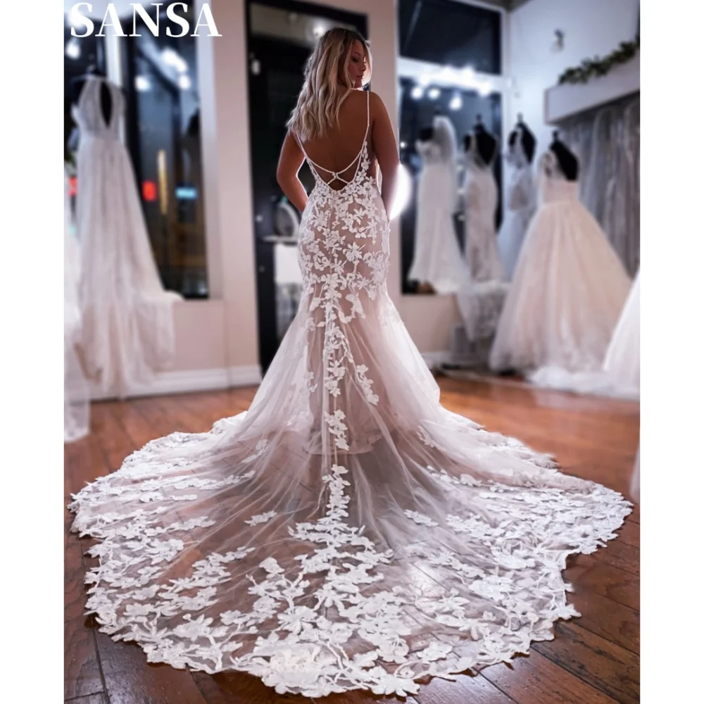 Sansa Embroidery A-line Lace Porm Dress Customized Floor-Length Strapless Wedding Dress Spaghetti Strap Vestidos De Fiesta 2024