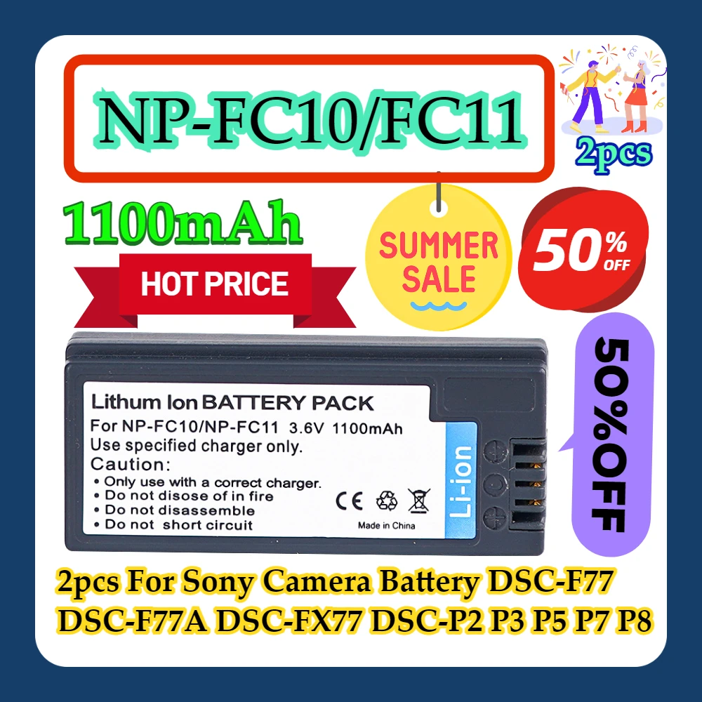 

2pcs For Sony Camera Battery DSC-F77 DSC-F77A DSC-FX77 DSC-P2 P3 P5 P7 P8 NP-FC10/FC11 1100mAh