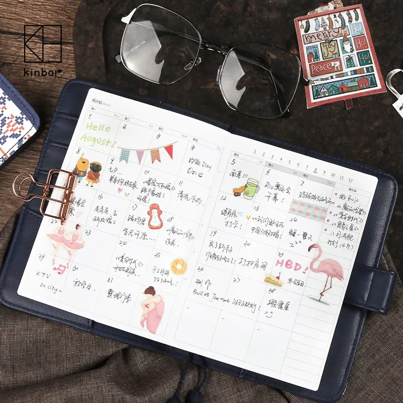 Kinbor สมุดโน๊ตแบบถือ,A6ผ้านิ่มพิมพ์ลาย Tassel Hand Book Schedule Book สมุดบันทึกและสมุดบันทึก