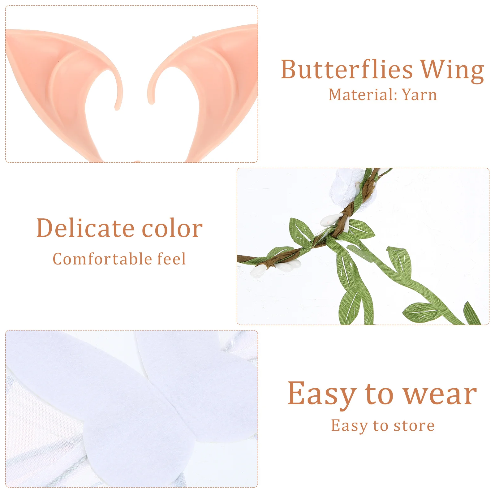 

1Set Flower Headpiece with Fairy Wings and Elf Ears Cosplay Decoration Kit for Women Stage Performance Party Supplies