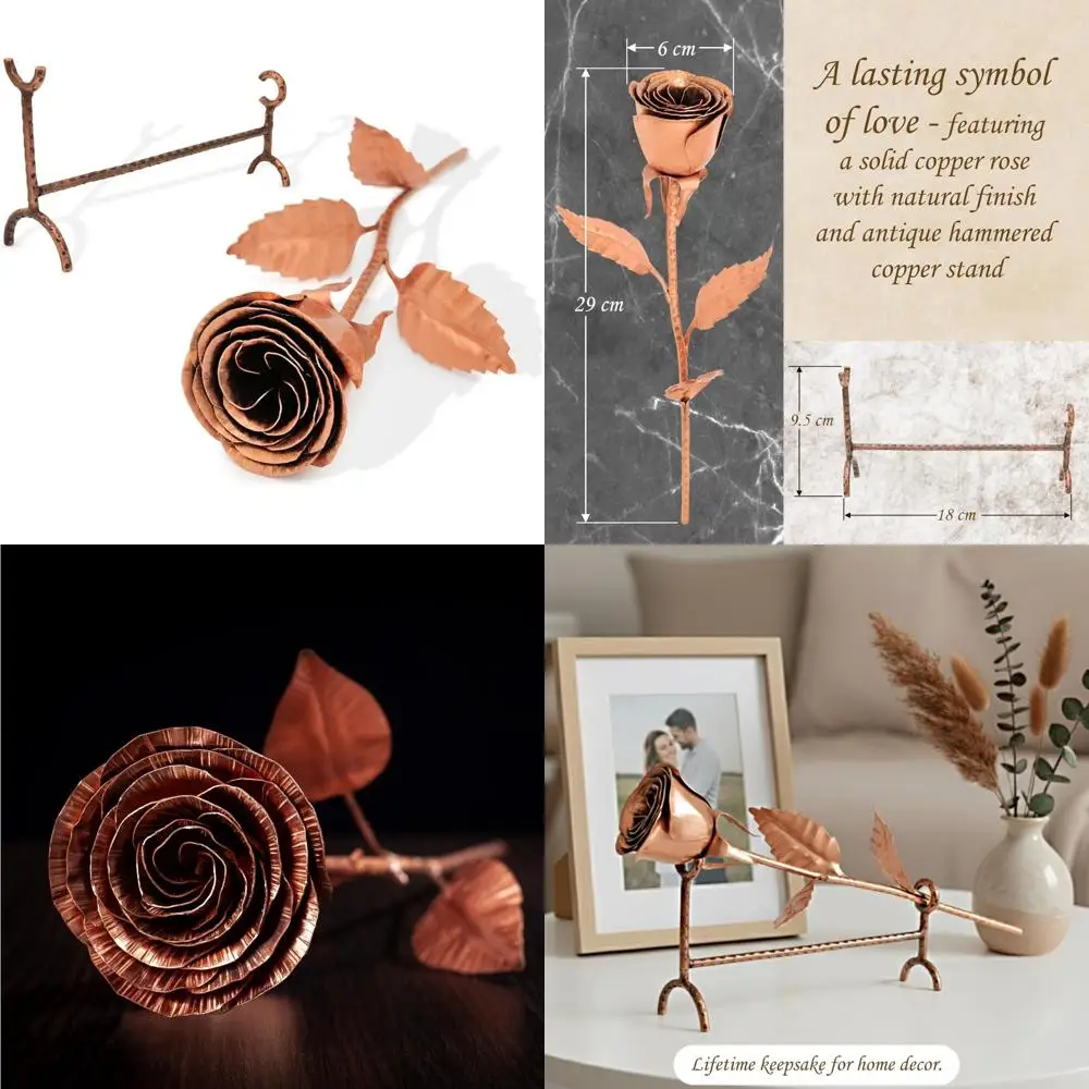 

Подарок розы из чистой меди ручной работы с кованой подставкой на 7-й или 22-й годовщину свадьбы