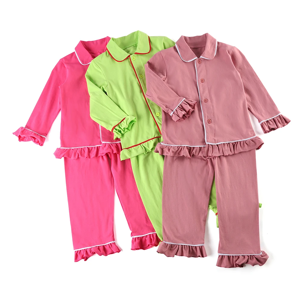 Mudbala Kids Fall Winter Cotton Pajamas Sibling Matching Boys Girls Ruffle Pyjamas Button Up Homewear