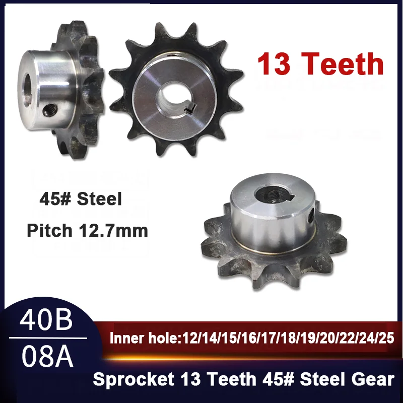 1PCS 40B08A Sprocket 13 Teeth Finished Bore 45# Carbon Steel Gear Wheel for Industrial Machinery