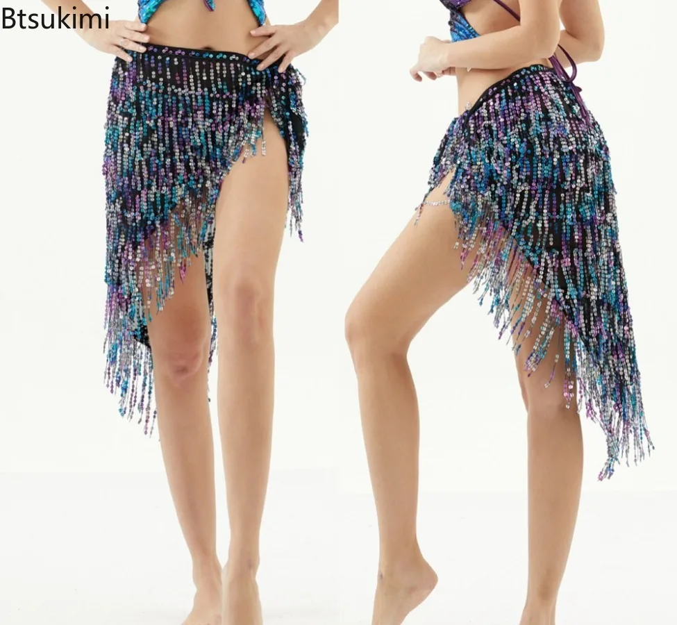 Triangolo Paillettes Gonna di danza del ventre Danza del ventre Lunga Nappa Sciarpa sui fianchi Abiti da festival Accessori per abbigliamento da ballo per donna Cintura da ballo