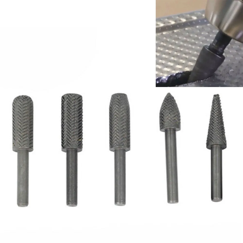 5Pcs 6mm Shank Rotary Rasp Bits Kit High Carbon Steel Grinding Burr For Milling Filing Shaping Steel, 60mm Length