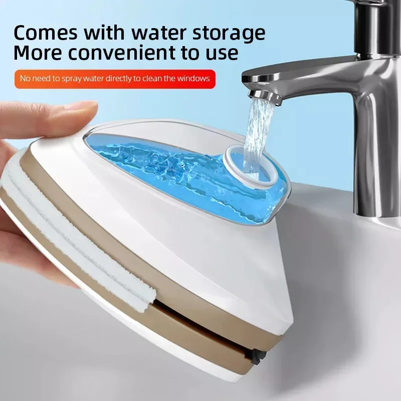 Magnetic Window Cleaner Brush Double-Side Automatic Water Discharge Wiper Glass Window Brush High Rise Outside Window Cleaner