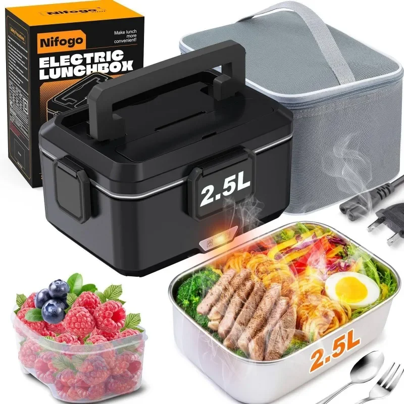 Nifogo Electric Lunch Box, 100W Food Heater 1,8L for Adults Portable Food Heater with Tableware and Lunch Bag, Car & Home Portable Electronic Food Heater for Home Office Travel