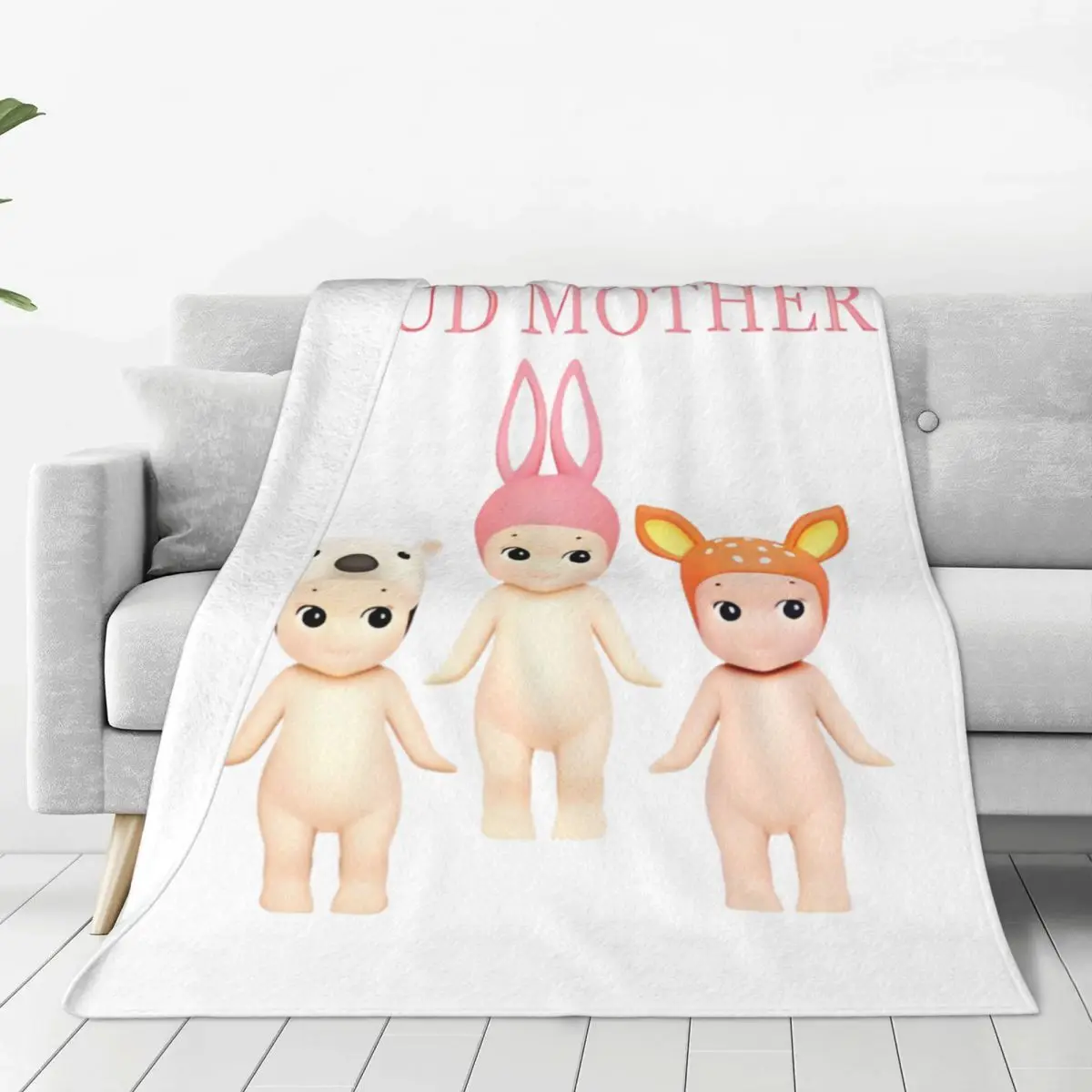 Kawaii Sonny Angel Proud Mother Blanket Velvet Bed Funny Cartoon Throw Blanket Comfortable Lightweight Bedroom Plush Thin Quilt