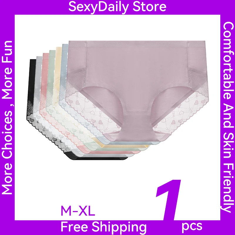 SexyDaily Store Every Day Women Briefs Basic Underpants Combed Cotton Panties Solid Color Lace Stitching 9896