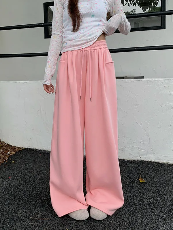 Dstring Weite Freizeithose für Damen mit Hoher Taille, Locker Sitzende Hose, Sport-Sweathose, Schlankmachende Gerade Hose in Bodenlänge