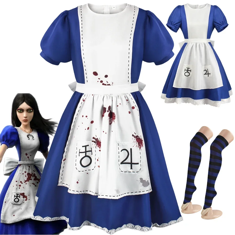 

New 2024 Game Alice: Madness Returns Cosplay Costume Alice Maid Dress Uniform Adult Women Halloween Carnival Party Clothes