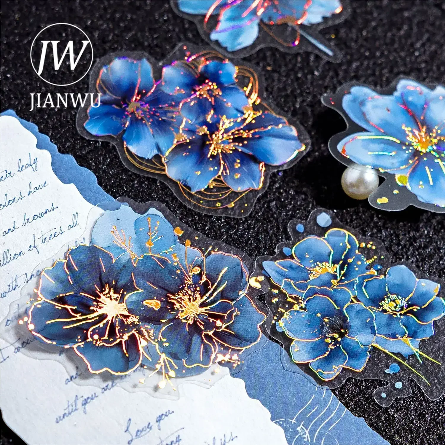 JIANWU Flower Poetry Series Vintage Floral Landscaping Bronzing Material Collage PET Sticker Creative DIY Journal Stationery