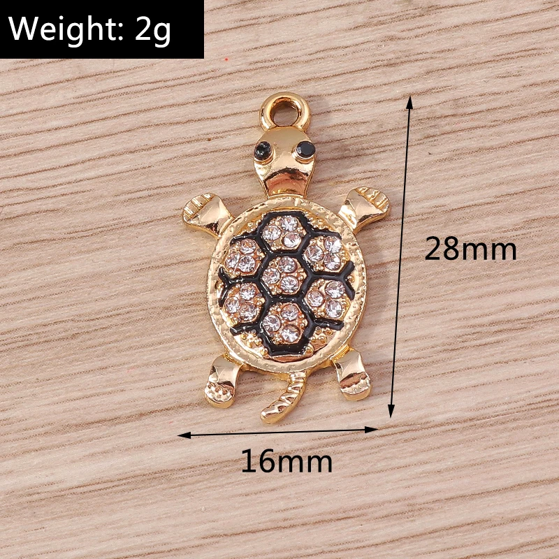 10pcs 16x28mm Cartoon Crystal Animal Turtle Charms Pendants for Making Earrings Bracelet Necklace DIY Crafts Jewelry Findings