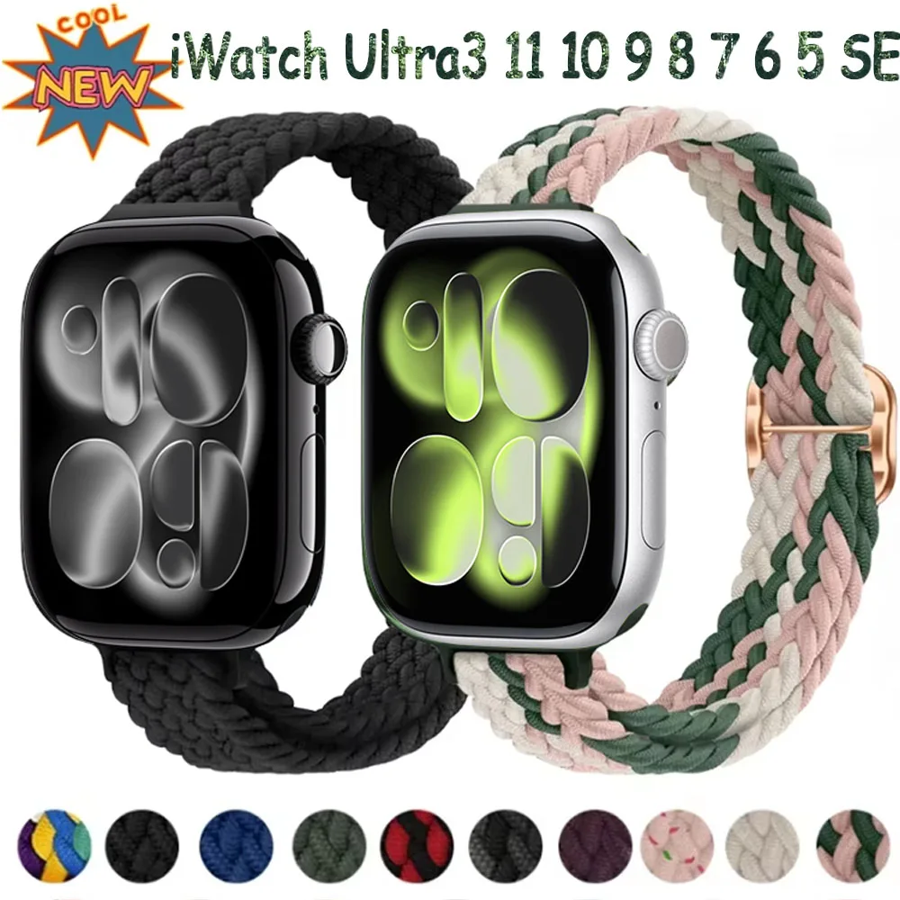 

Braided Nylon Strap for Apple Watch Band Ultra 49mm Series 11 10 46mm 42mm 44/40/41mm Adjustable Bracelet IWatch 9 8 7 6 SE 5 4