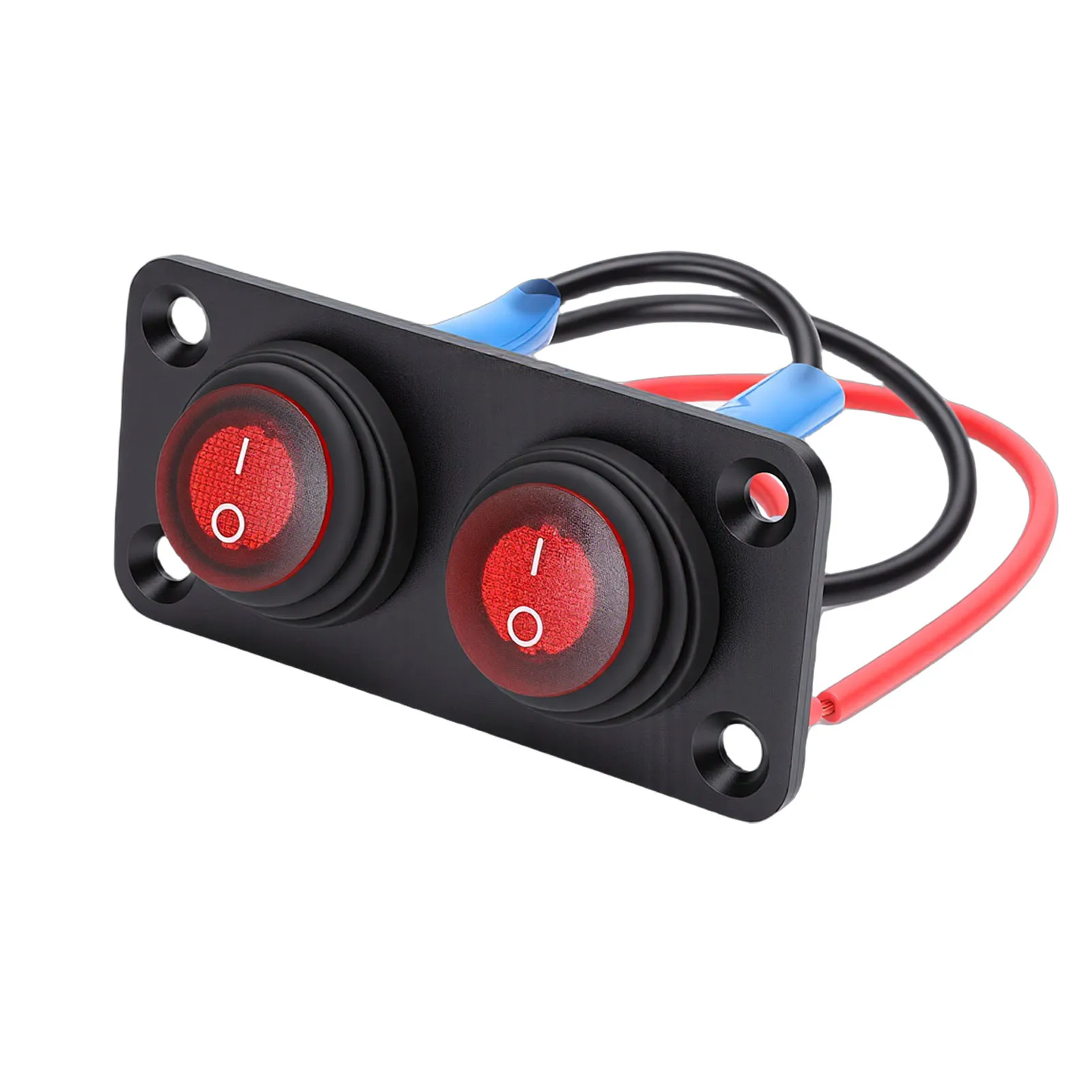 2 Gang Rocker Switch Panel Water Proof On Off Round LED for Automotive Lights Marine Boat Car Truck Vehicles Red