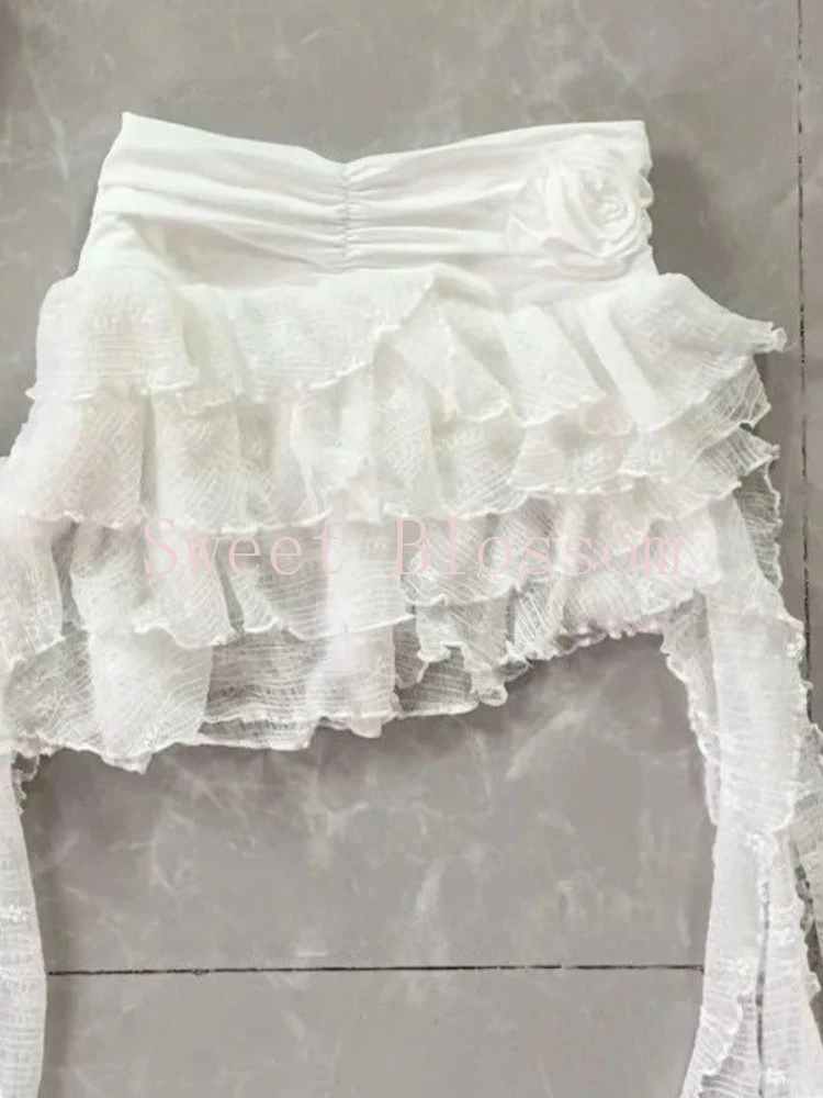 Summer Hot Girl Sweet Y2k 2 Piece Set Women Lace Patchwork Tops + Irregular Skirts New Harajuku Sexy Fashion Slim Outfit 2025