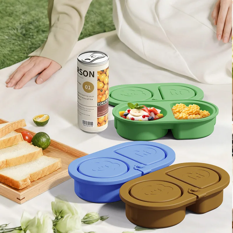 Outdoor Picnic Portable Snack Box with Lid Lunch Box Without Odor Silicone Compartmentalized Box