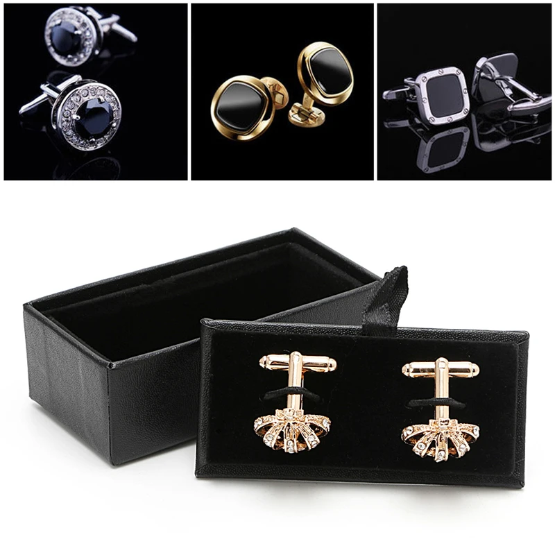 ZB91 สีดำ Mens หนัง Travel Cufflinks แหวนกล่องสำหรับกรณีผู้ถือแหวนสำหรับเครื่องประดับ Travel แหวนสำหรับ