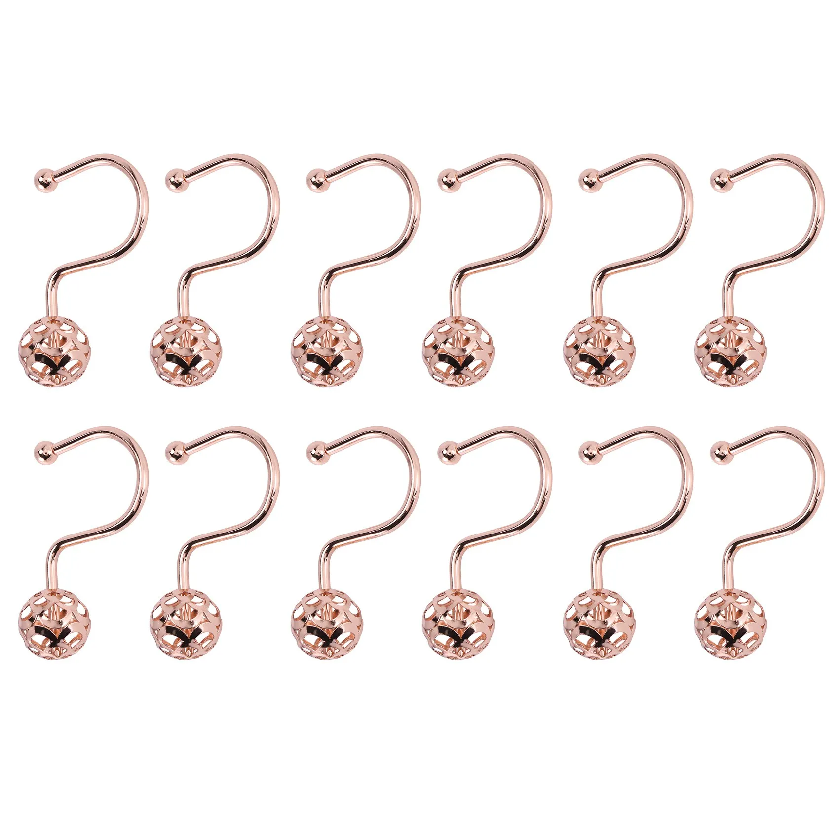 Rose Gold Shower Curtain Hooks Rings,Set of 12 Decorative Shower Curtain Hooks,Metal Rustproof Shower Rings for Bathroom