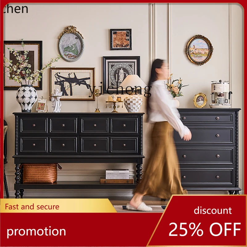 

HXL Solid Wood Chest of Drawers Living Room Wall-Mounted Storage Cabinet Black Partition Sideboard