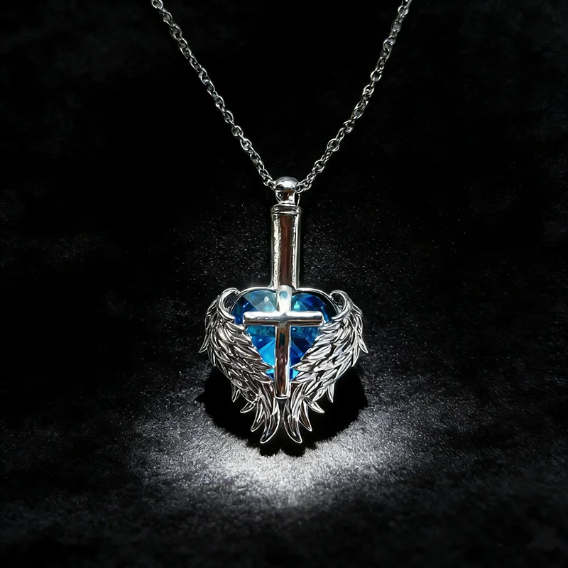 1 Uds. Collar de cenizas con alas cruzadas y corazón, suministros conmemorativos y funerarios para perros para mujeres
