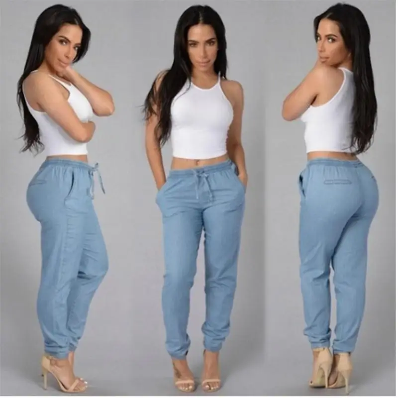 

Elastic Waist Sexy Loose Pencil Jeans for Women Leggings Jeans High Waist Ladies Thin-Section Denim Pants Casual Bloomers Summer