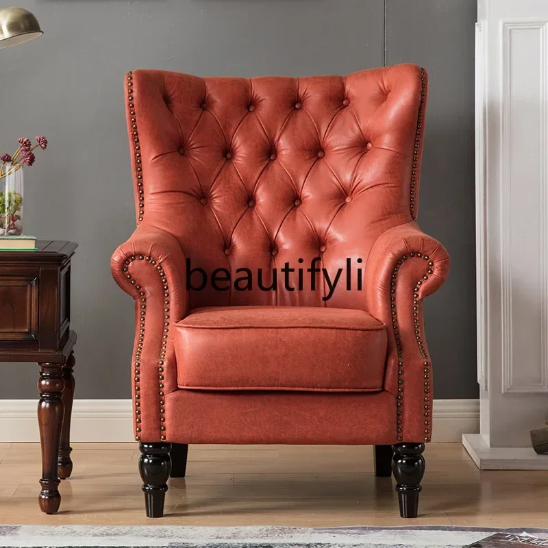 كرسي ترفيه فردي بأزرار من القماش على الطراز الأمريكي مع مجموعة مسند للقدمين #1