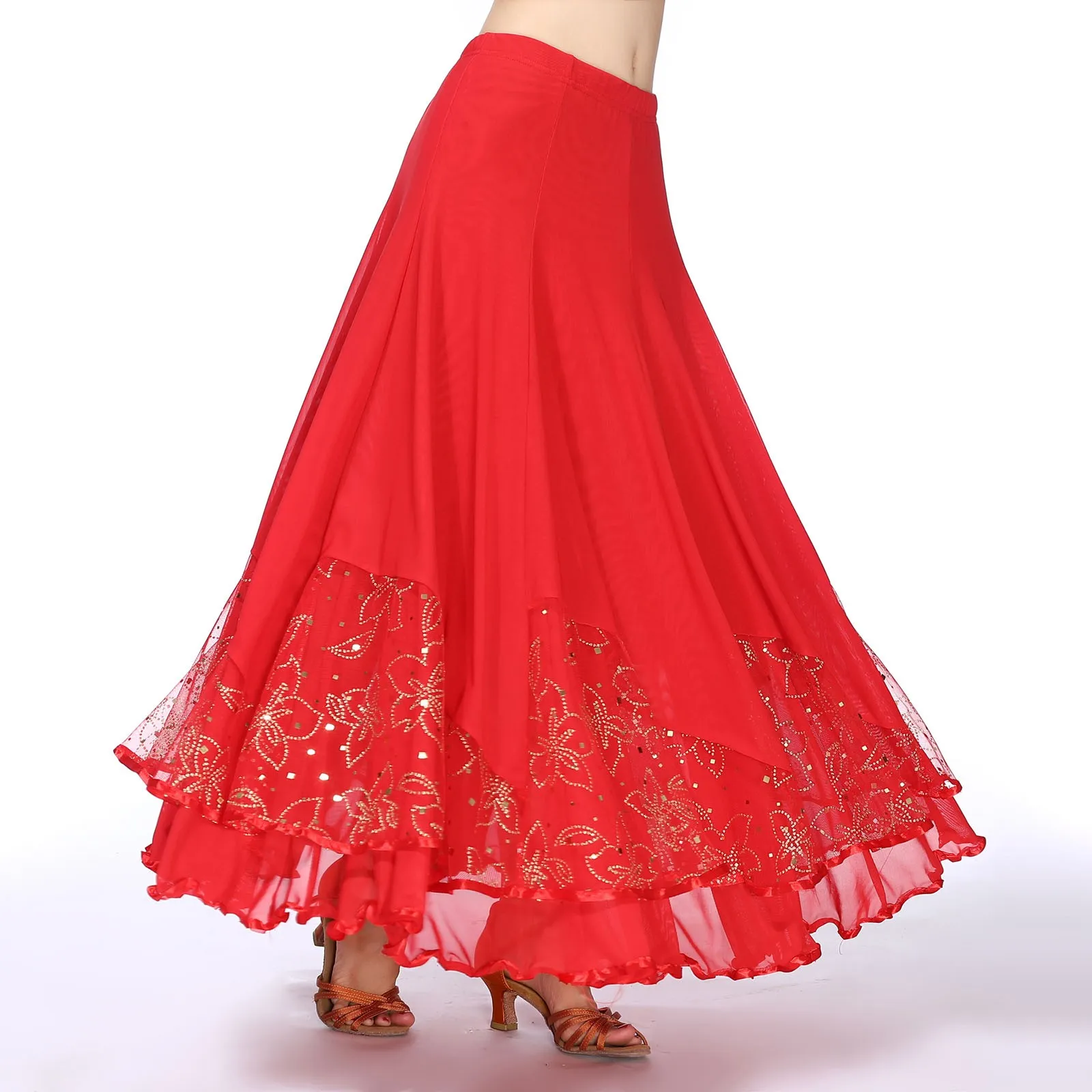 Falda de Baile de Salón para Mujer, Traje de Vals y Flamenco, Cintura Elástica, Gran Vuelo, Ropa de Baile para Adultos, Accesorios de Disfraz de Danza del Vientre