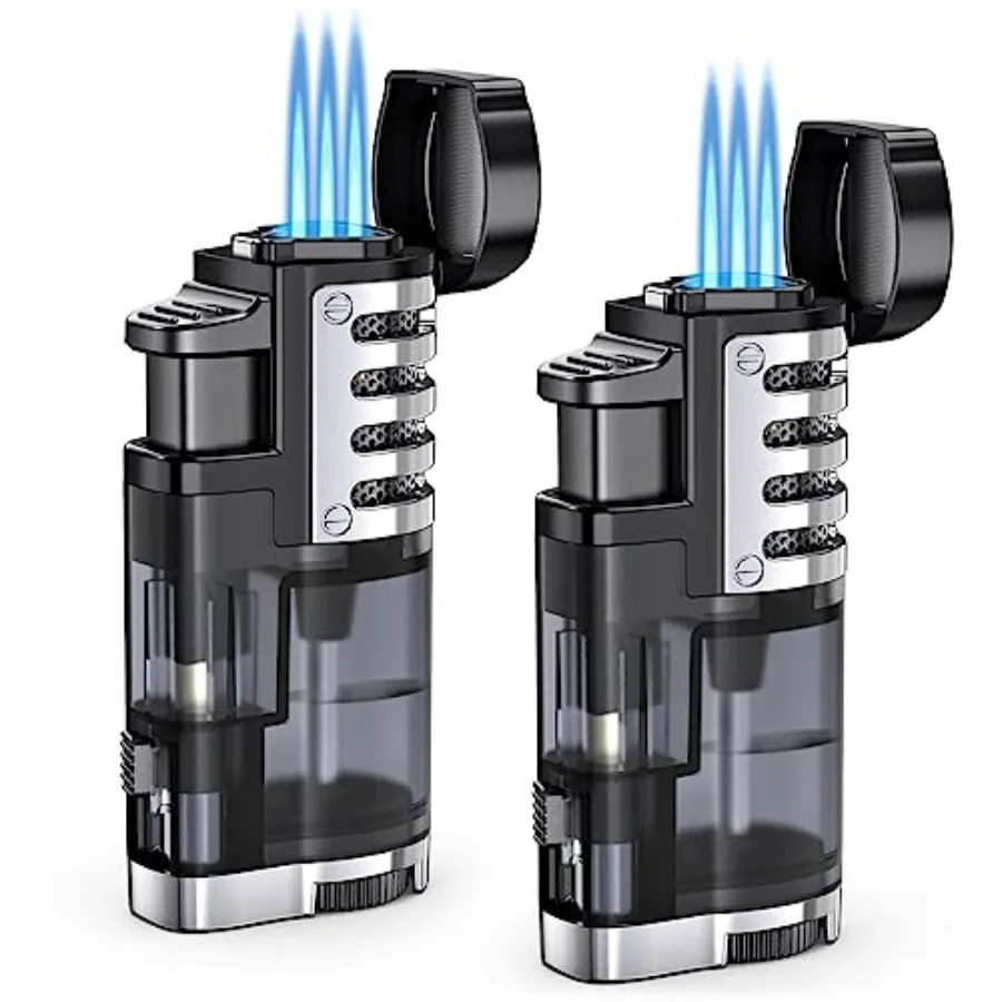 

Torch Lighter Butane Refillable Triple Jet Flame Torch Lighters, Windproof Adjustable Flame Butane Torch Lighter with Punch 2 P