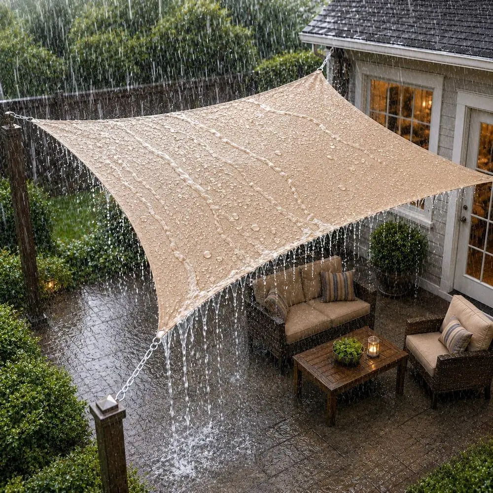 

8' x 18' Custom Size Beige Square Waterproo Sun Shade Sail UP50 Awning Shelter, 95% UV Blockage UV & Water Resistant, Outdoor Pa