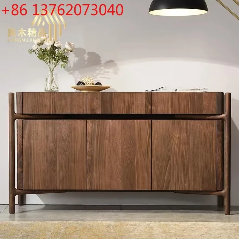 

Nordic solid wood entryway cabinet modern simple black walnut sideboard Japanese living room light luxury storage storage