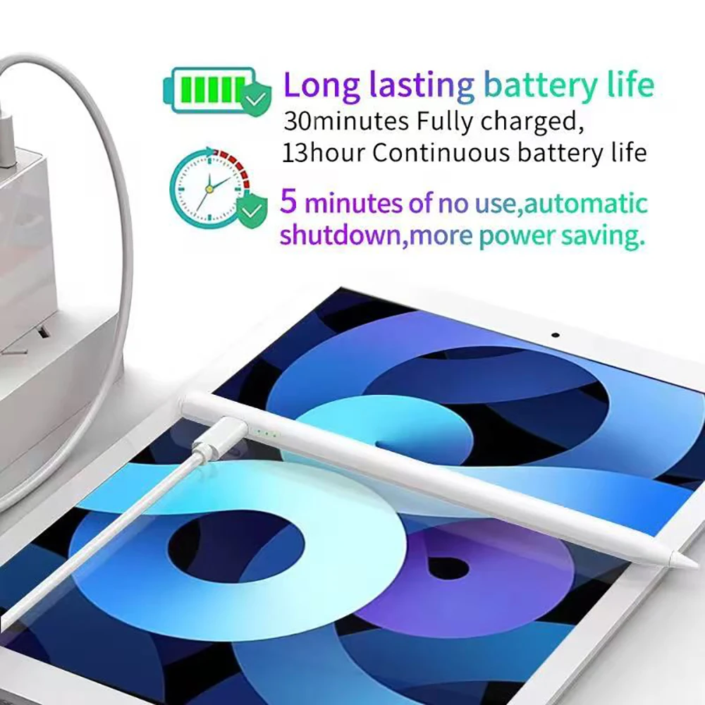 

Стилус для iPad (2018-2025) — 1 час быстрой зарядки с чувствительностью наклона и функцией ладони для iPad 11/10/9/8/7/6 поколения, Air 7/6/