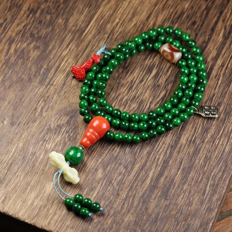 Imitation antler ancient 108- necklace with full grain pattern, personalized Buddhist beads, Dzi bead sweater