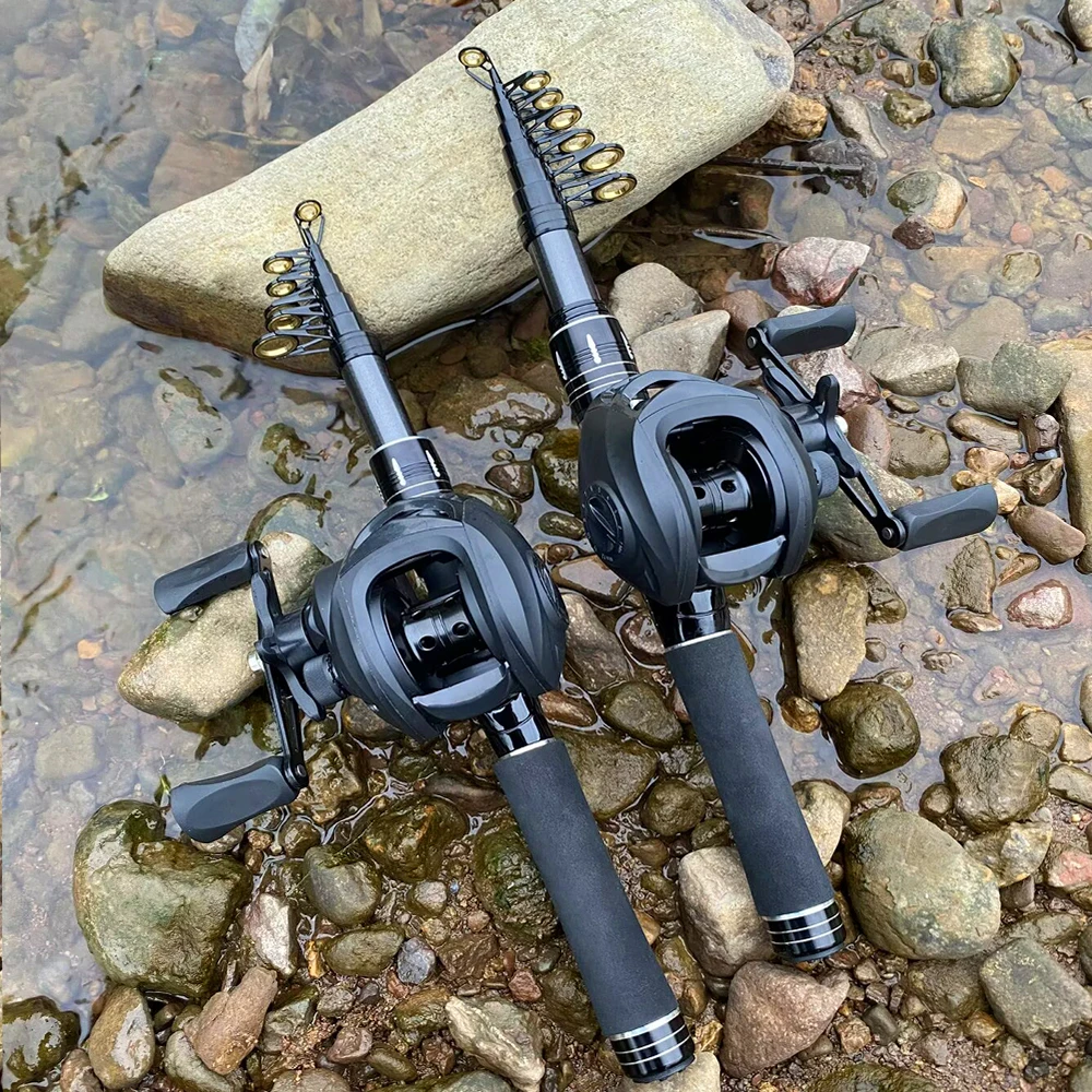 1,5-2,4 m Angelrute Reel Combo Tragbare Teleskop Reise Pole 18 + 1BB Links/Rechts Hand Baitcastingrolle für Bass Karpfen Angeln – Detail 10