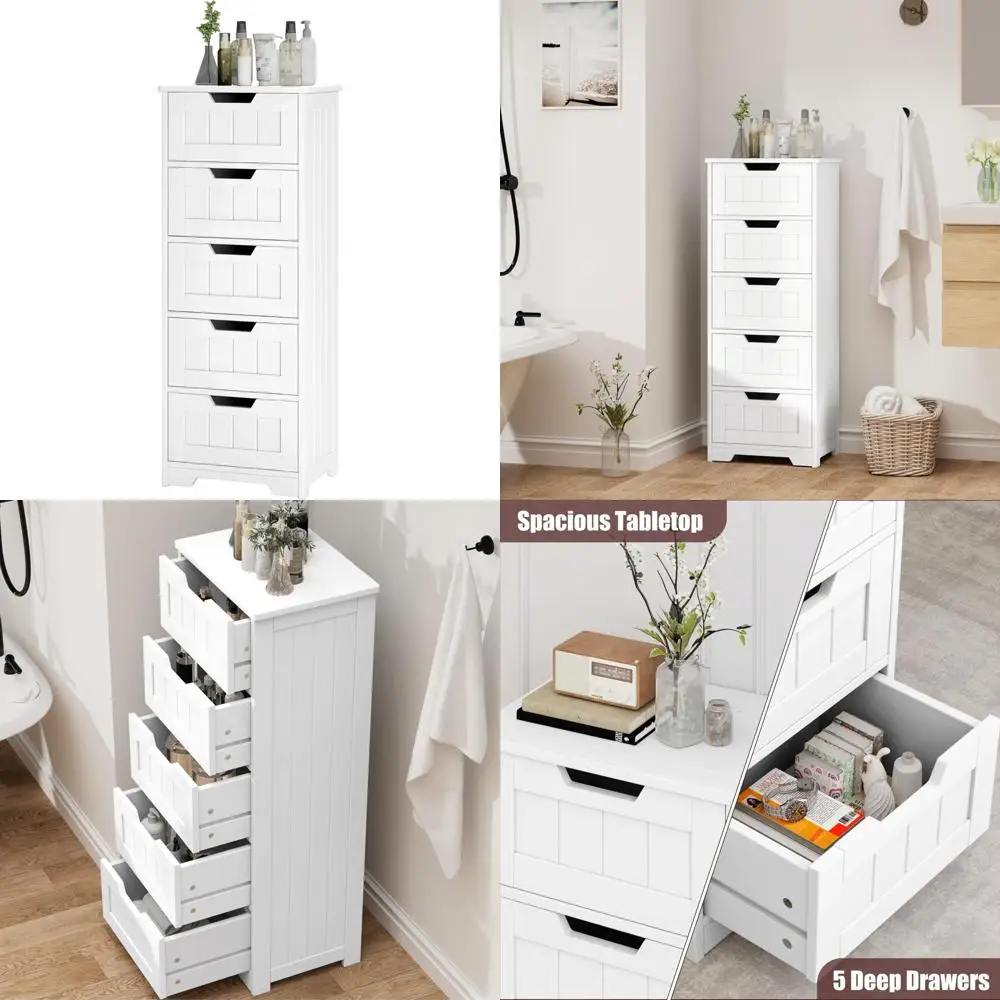 

Wooden 5-Drawer Bathroom Storage Cabinet with Cut-Out Handles, 11.8 x 15.7 x H