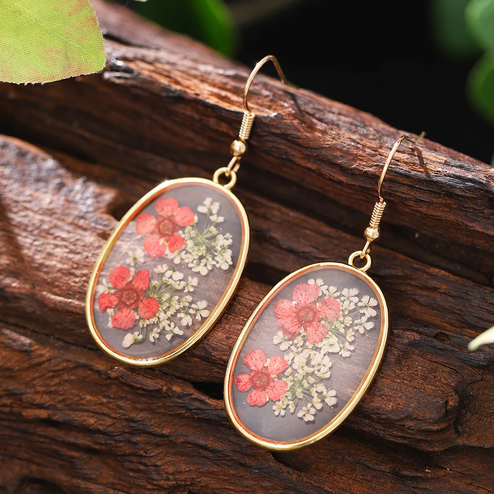 Fashion Geometric Clear Resin Flower Drop Earrings for Women Accessories New Trendy Gold Color Earring Party Jewelry Gift