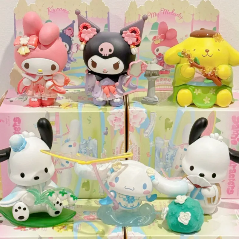 Sanrio nueva serie de flores de rima caja ciega Kawaii Kuromi Pochacco Cinnamoroll Melody caja misteriosa muñeca bolsa sorpresa decoración juguete para regalo